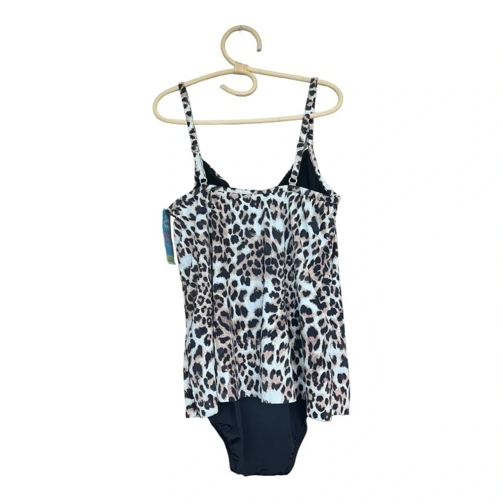 SWIM SOLUTIONS Fauxkini Leopard Knotted Flyaway One-Piece Swimsuit Plus 18W - Picture 6 of 16